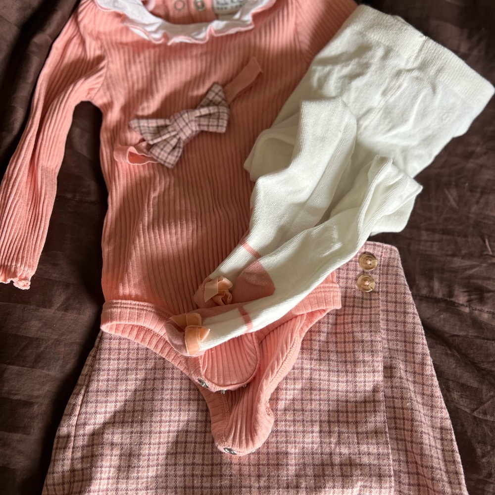 Nicole Miller Peach Striped Baby Outfit